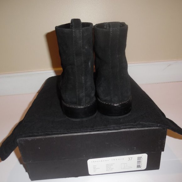 THEYSKENS THEORY Cropped Amaya Suede Ankle Boots Casual‎ Black Booties Shoes 7 - Picture 4 of 11